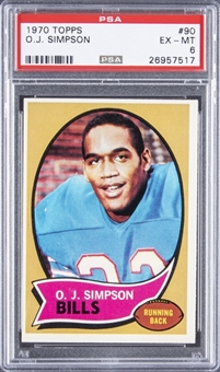 1970 Topps #90 O.J. Simpson Rookie Card - PSA EX-MT 6